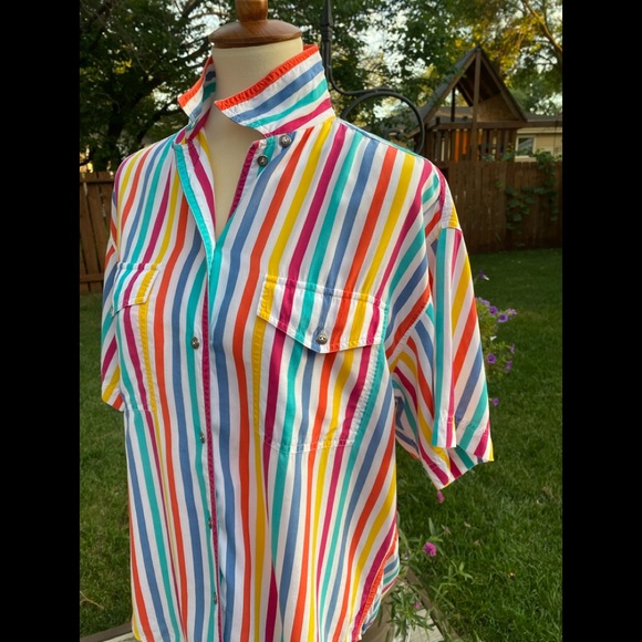 Vintage Tops - Vintage John Henry Striped Button Down Top 80s 90s